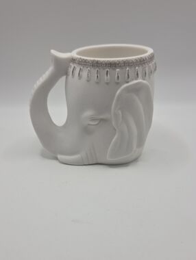 White Elephant Ceramic Mug with Decorative Trim